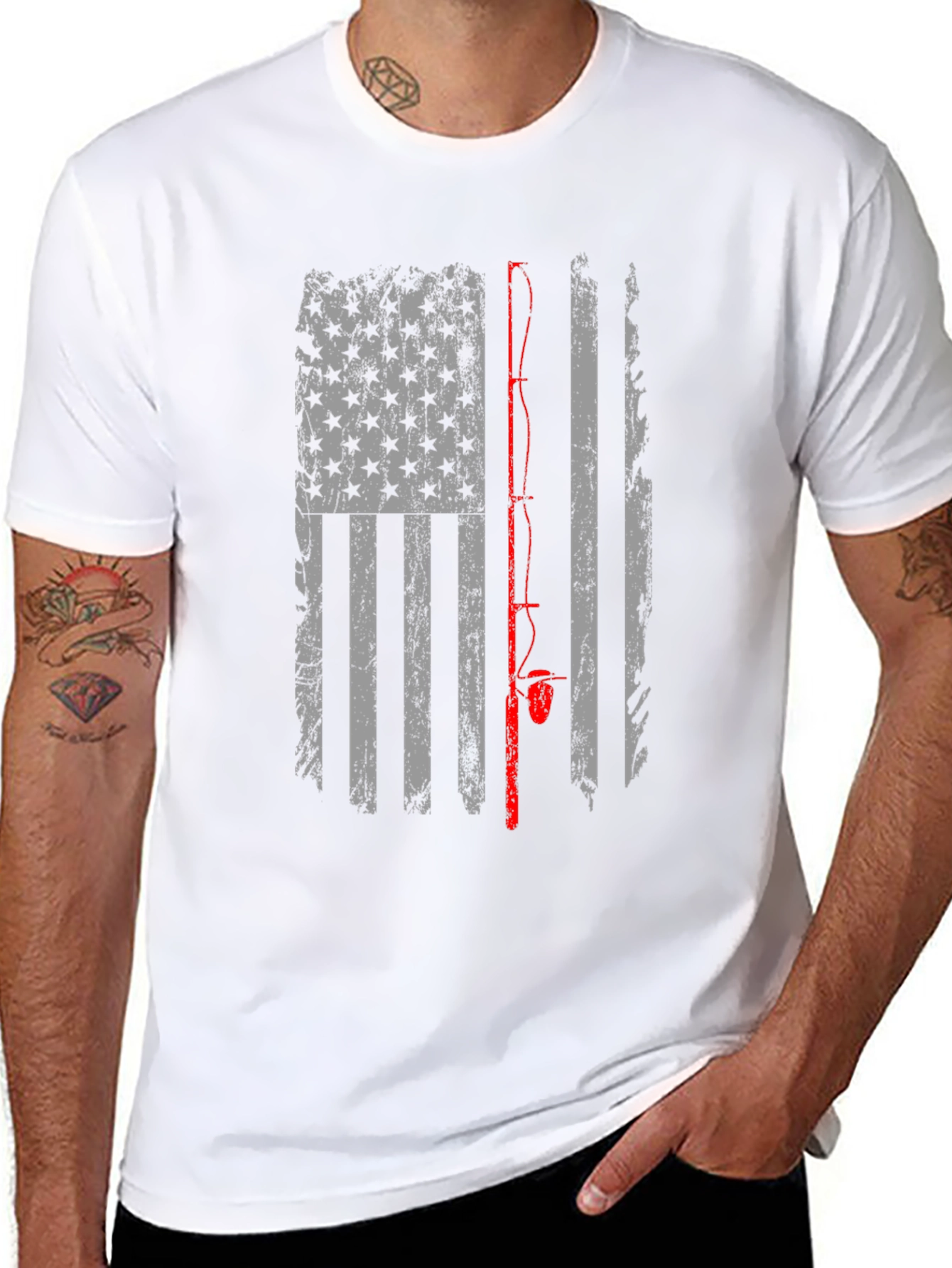 Camiseta Negra con Diseño de Bandera de Pesca Americana
