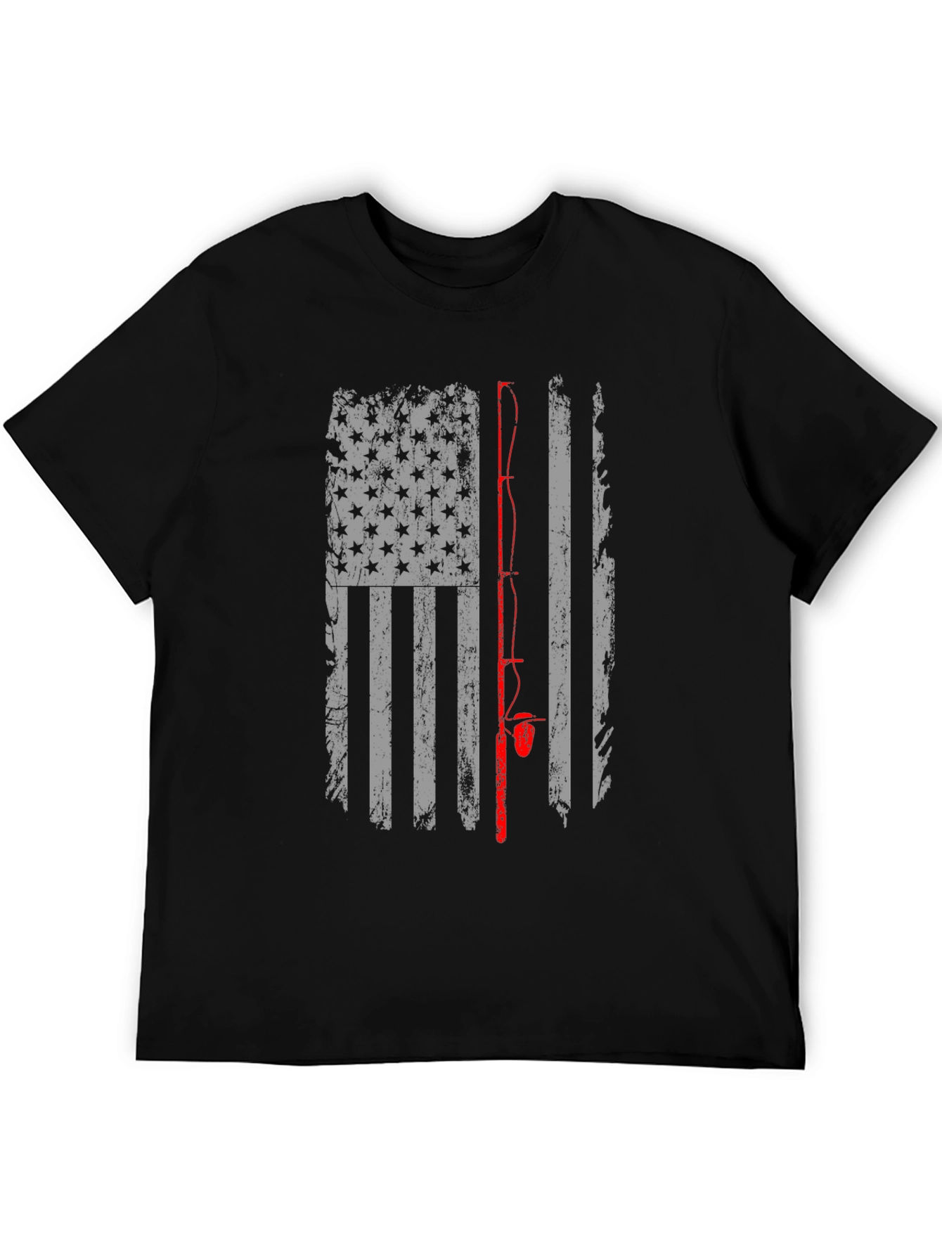 Camiseta Negra con Diseño de Bandera de Pesca Americana