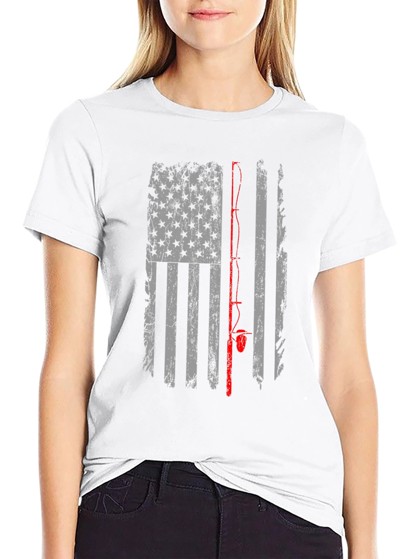 Camiseta Negra con Diseño de Bandera de Pesca Americana