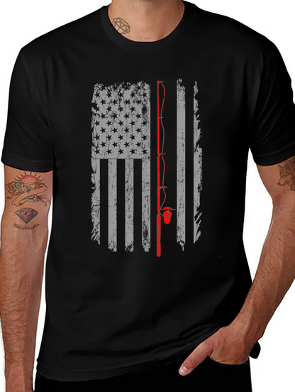 Camiseta Negra con Diseño de Bandera de Pesca Americana