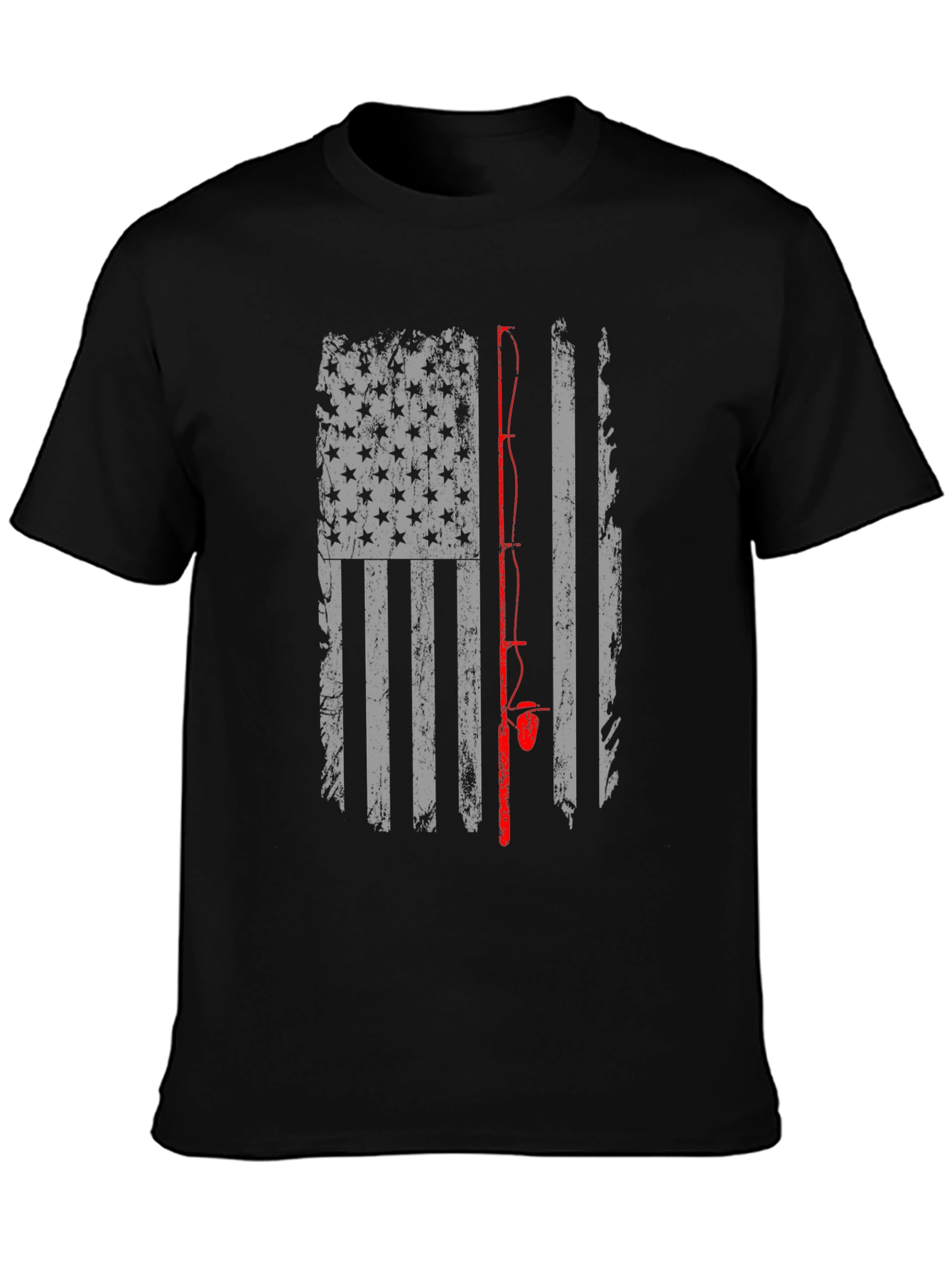 Camiseta Negra con Diseño de Bandera de Pesca Americana