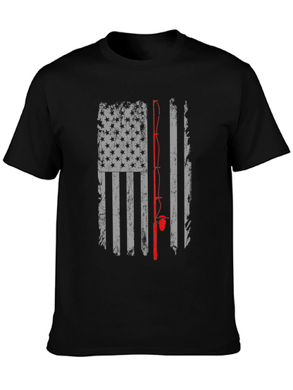 Camiseta Negra con Diseño de Bandera de Pesca Americana