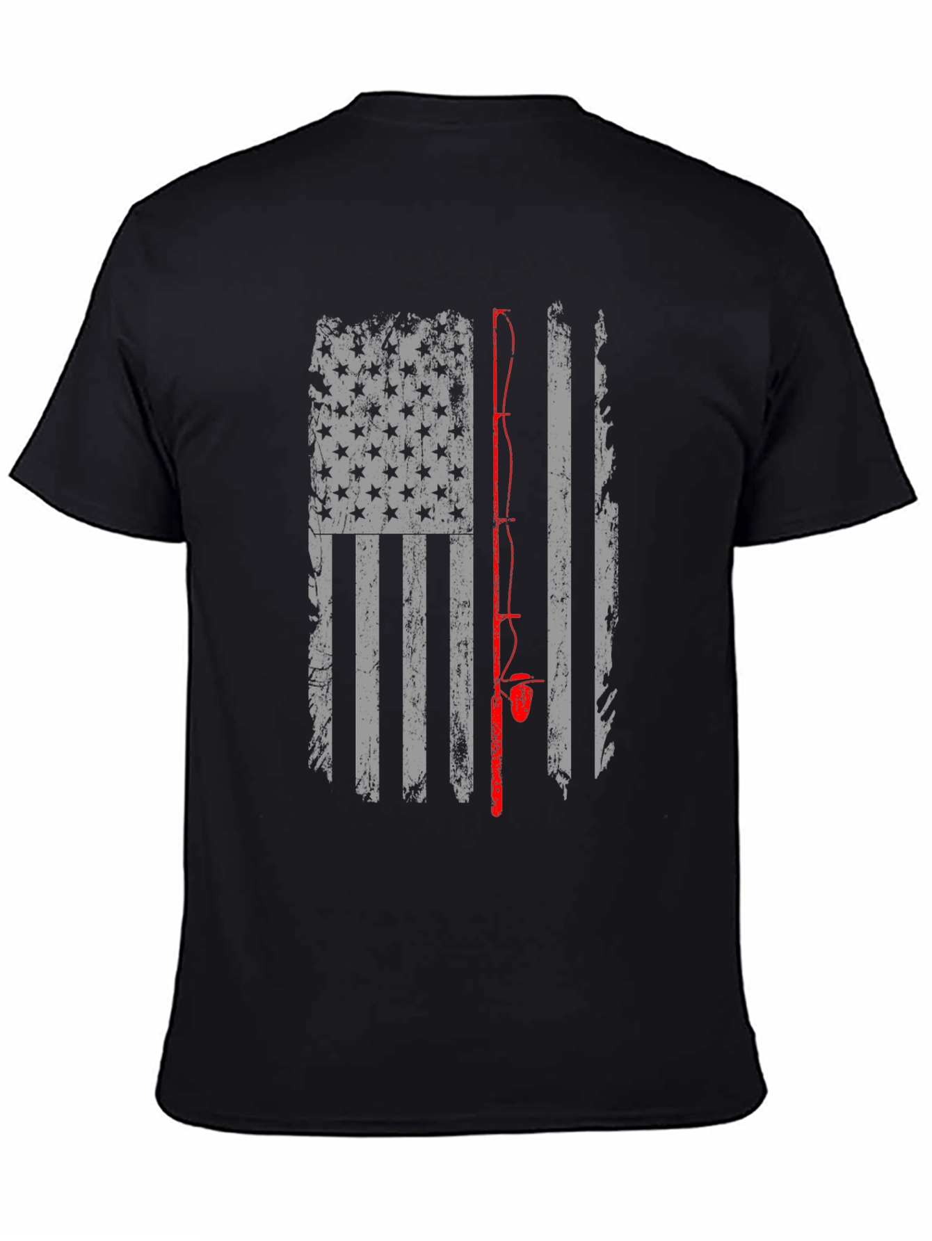 Camiseta Negra con Diseño de Bandera de Pesca Americana