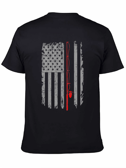 Camiseta Negra con Diseño de Bandera de Pesca Americana