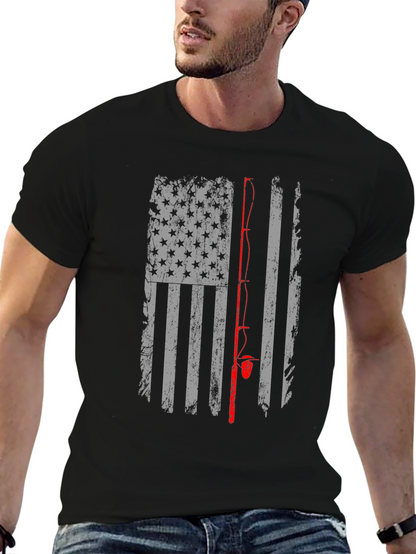 Camiseta Negra con Diseño de Bandera de Pesca Americana