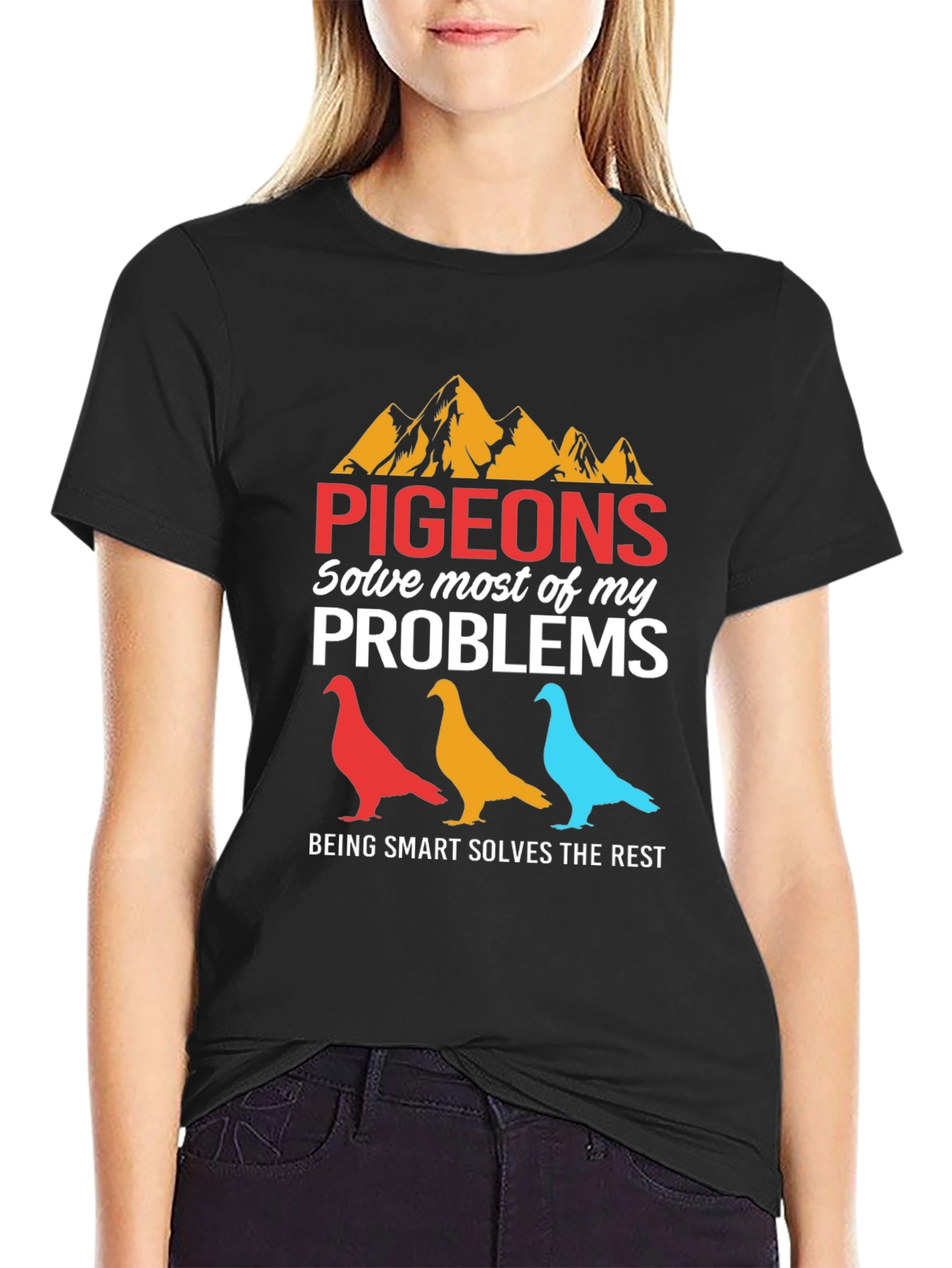 Camiseta Gráfica Pigeons Solve Problems Negra
