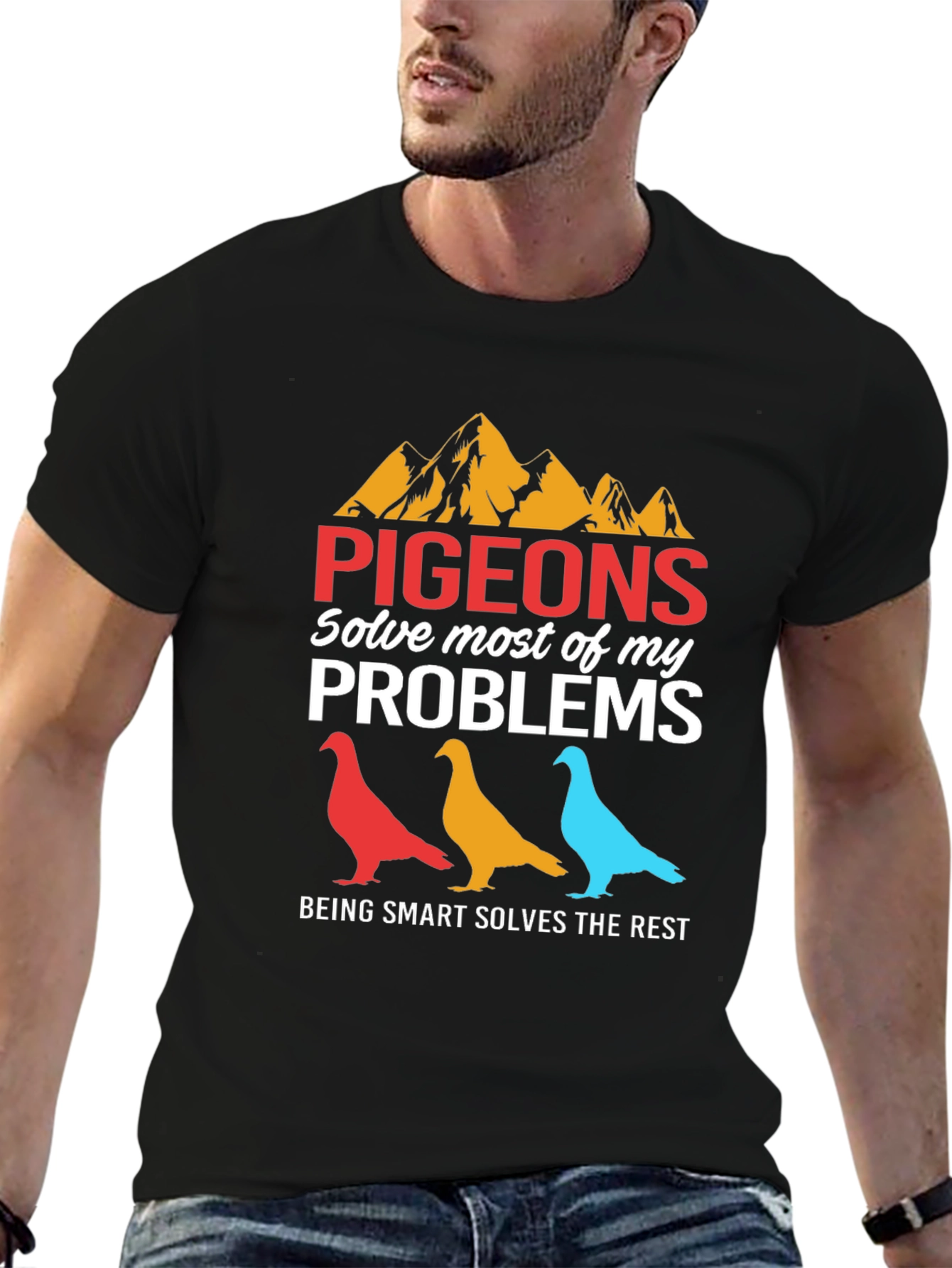 Camiseta Gráfica Pigeons Solve Problems Negra