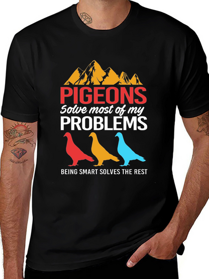 Camiseta Gráfica Pigeons Solve Problems Negra