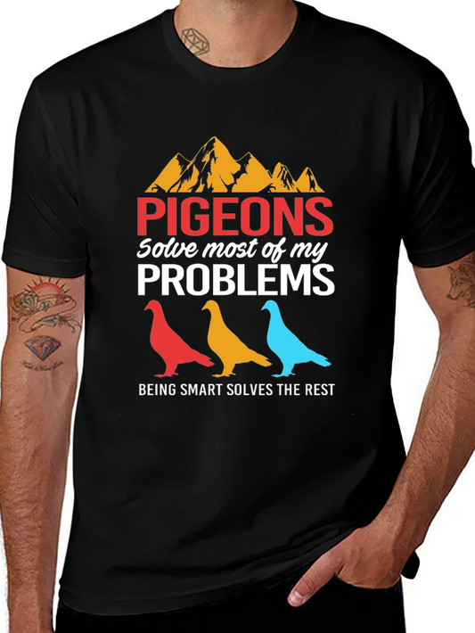 Camiseta Gráfica Pigeons Solve Problems Negra