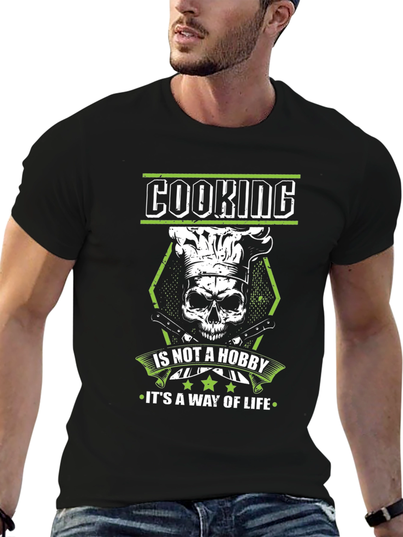 Camiseta Negra de Cocinero con Diseño de Calavera