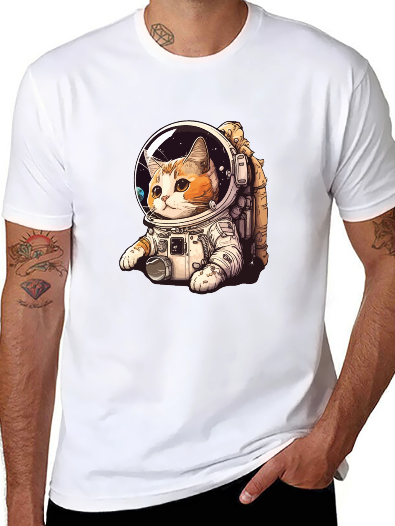Camiseta Negra con Gato Astronauta