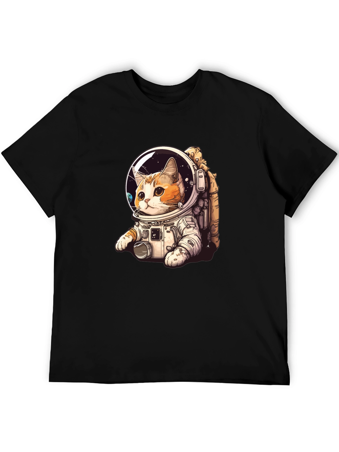 Camiseta Negra con Gato Astronauta