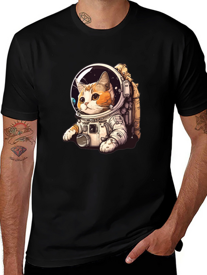 Camiseta Negra con Gato Astronauta