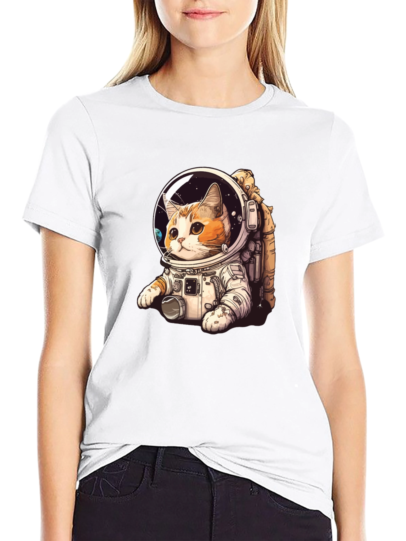 Camiseta Negra con Gato Astronauta