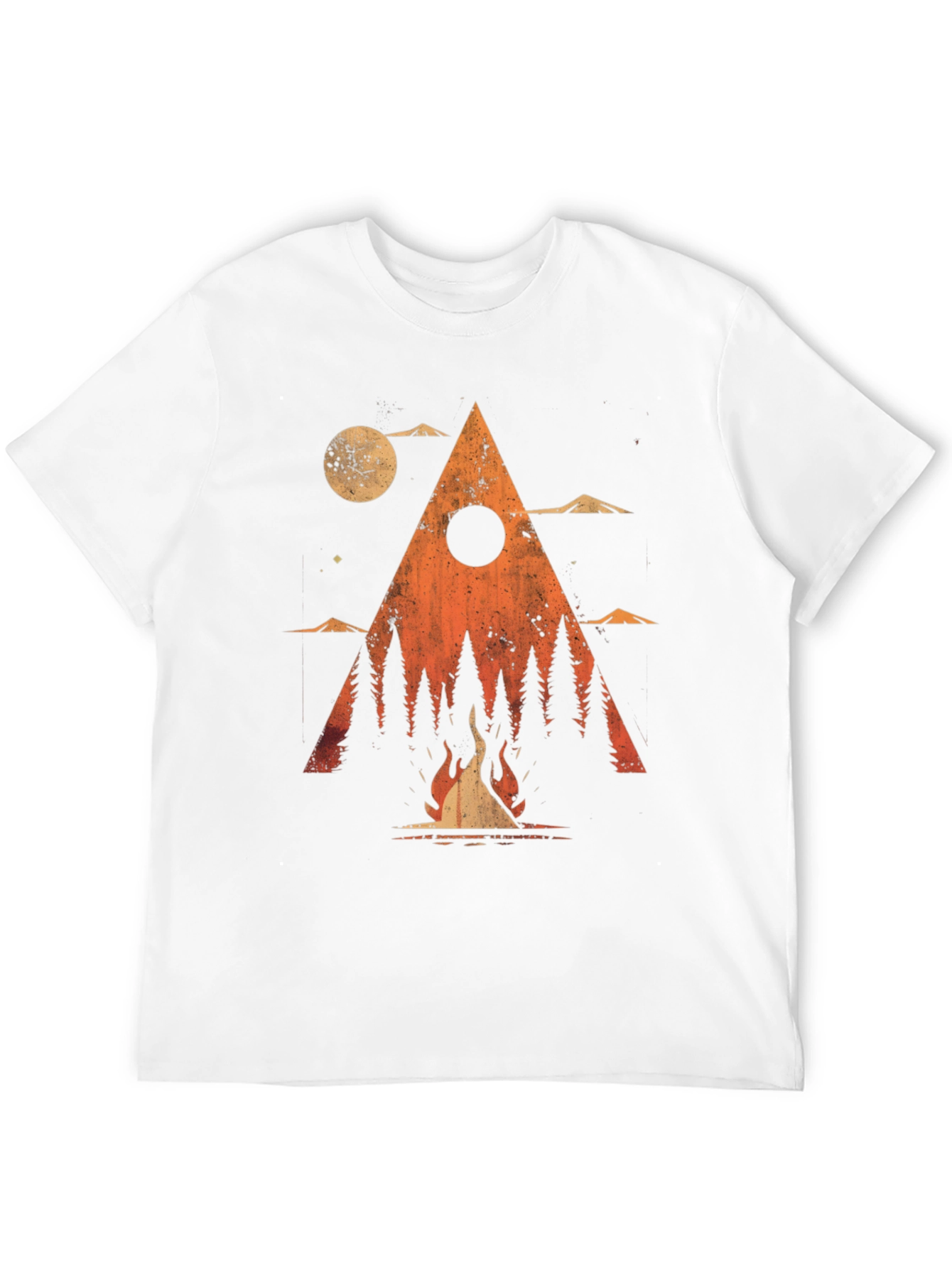 Camiseta Negra Gráfico de Fogata y Montañas