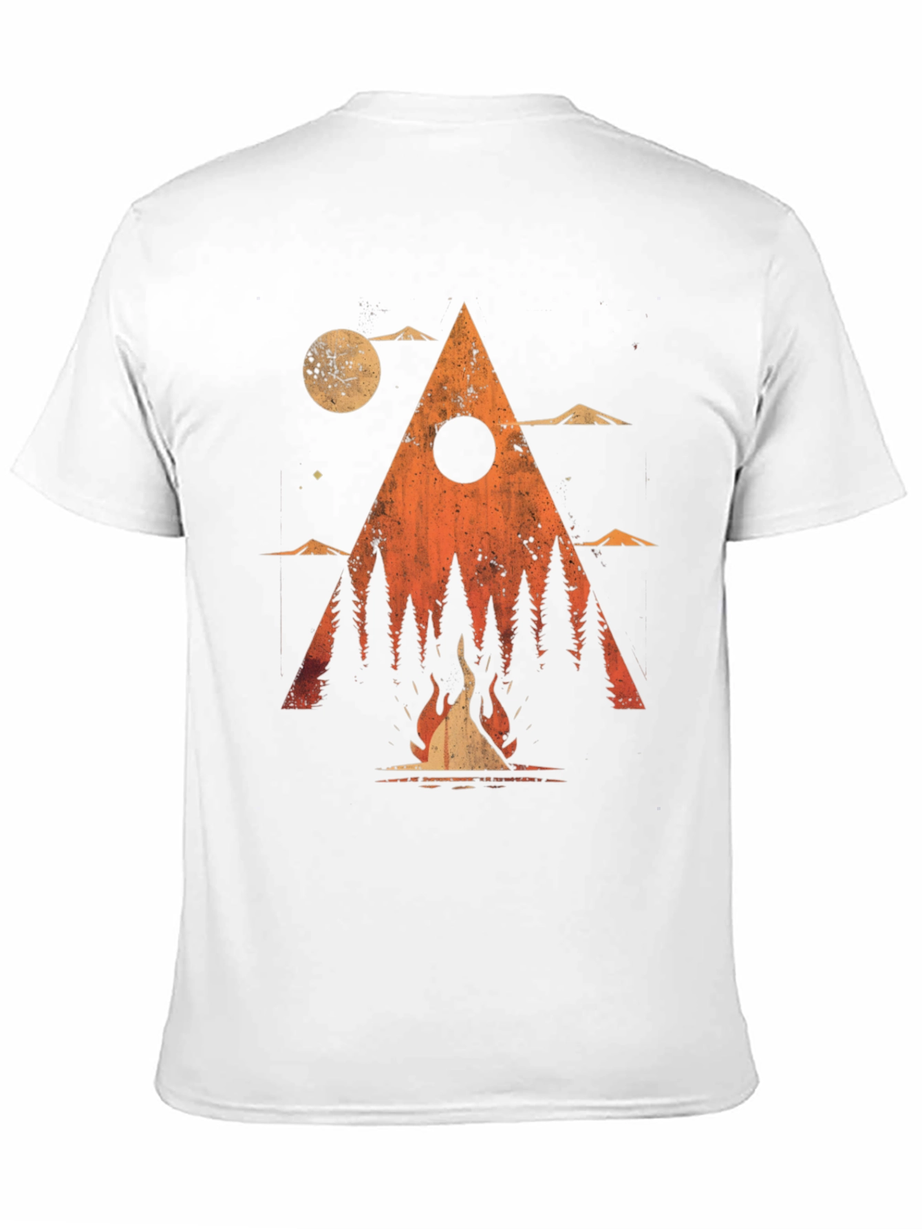 Camiseta Negra Gráfico de Fogata y Montañas