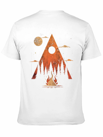 Camiseta Negra Gráfico de Fogata y Montañas