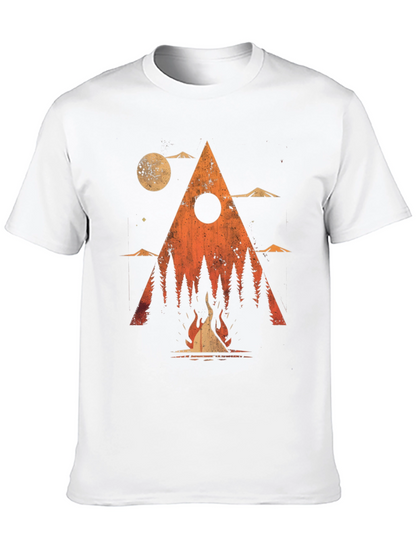 Camiseta Negra Gráfico de Fogata y Montañas