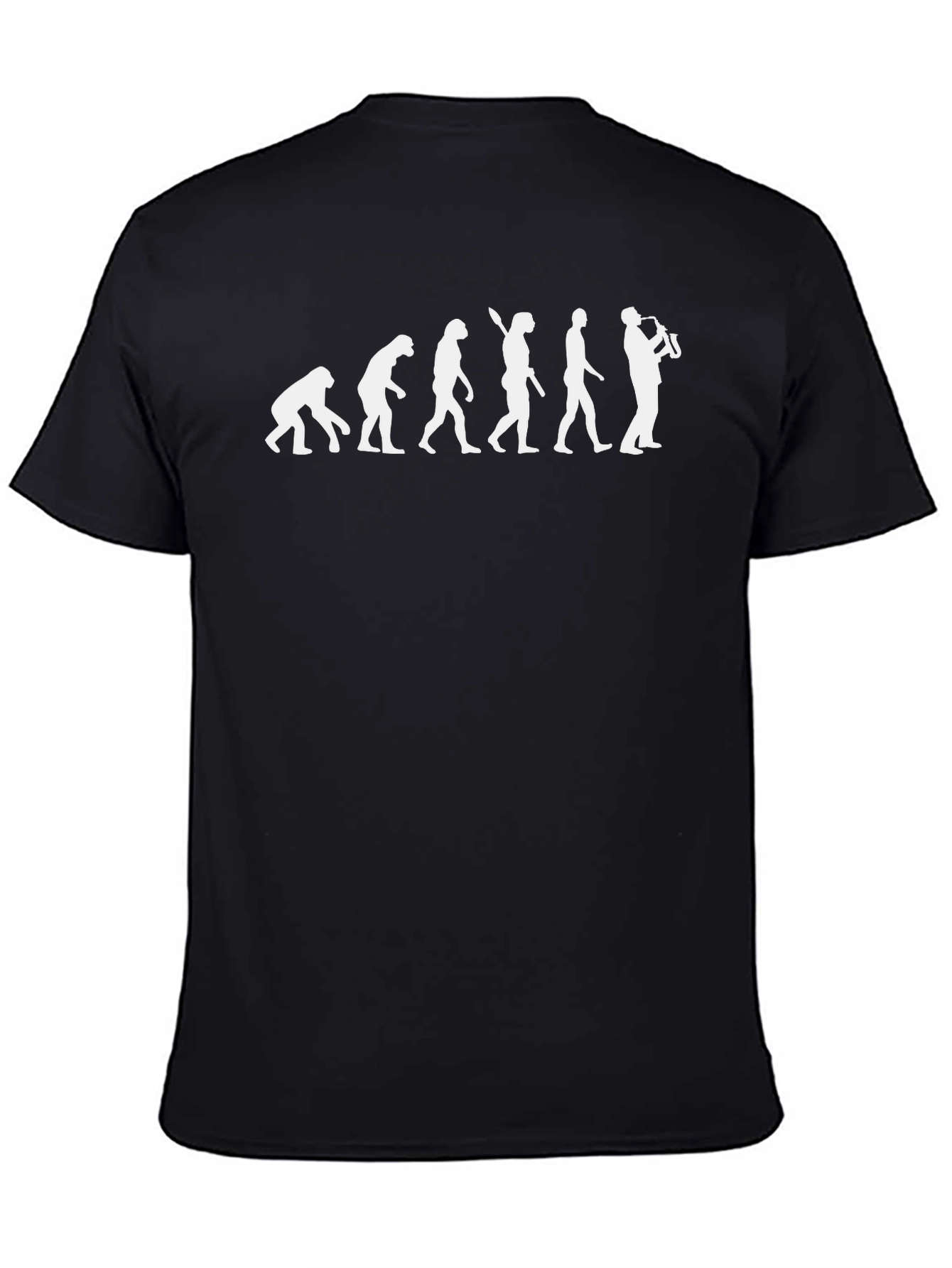Camiseta Negra Evolución del Hombre Saxofonista