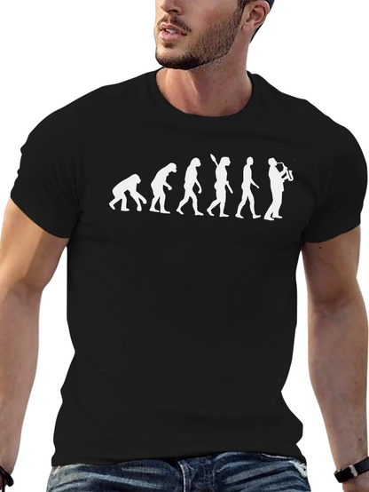 Camiseta Negra Evolución del Hombre Saxofonista