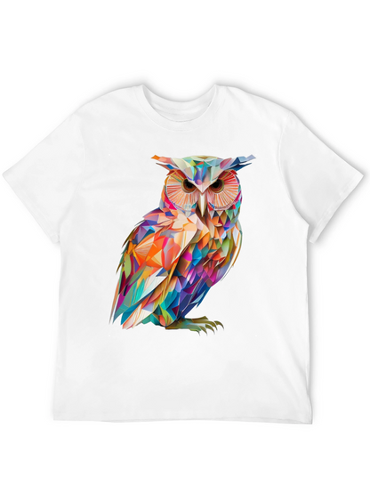 Camiseta Negra con Búho Geométrico Abstracto