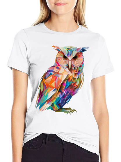 Camiseta Negra con Búho Geométrico Abstracto