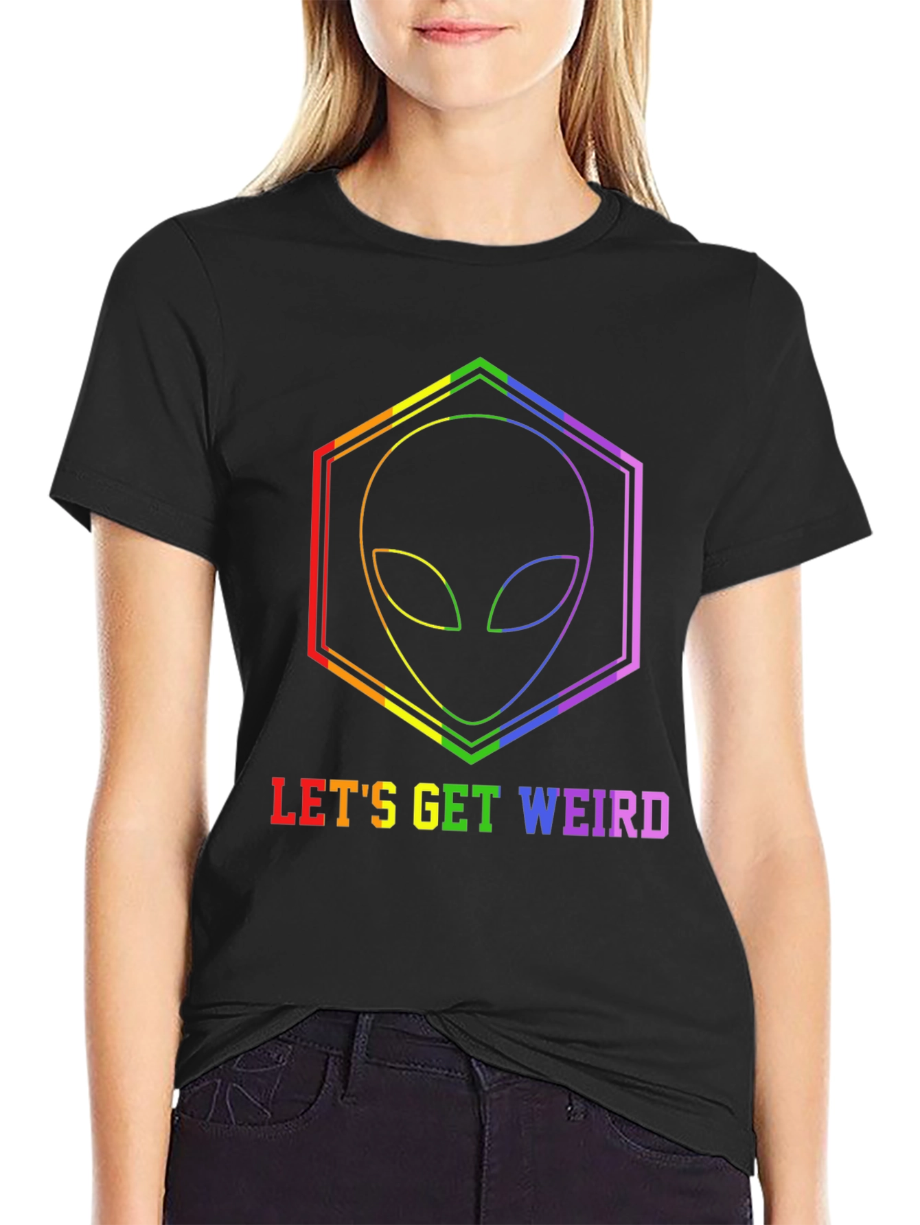 Camiseta Negra Alienígena LGBTQ Lets Get Weird