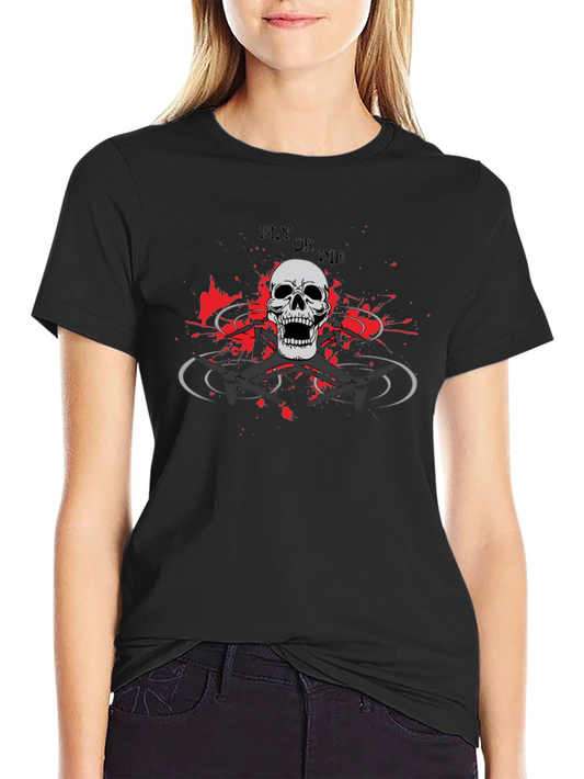 Camiseta Negra Fly or Die con Calavera y Dron