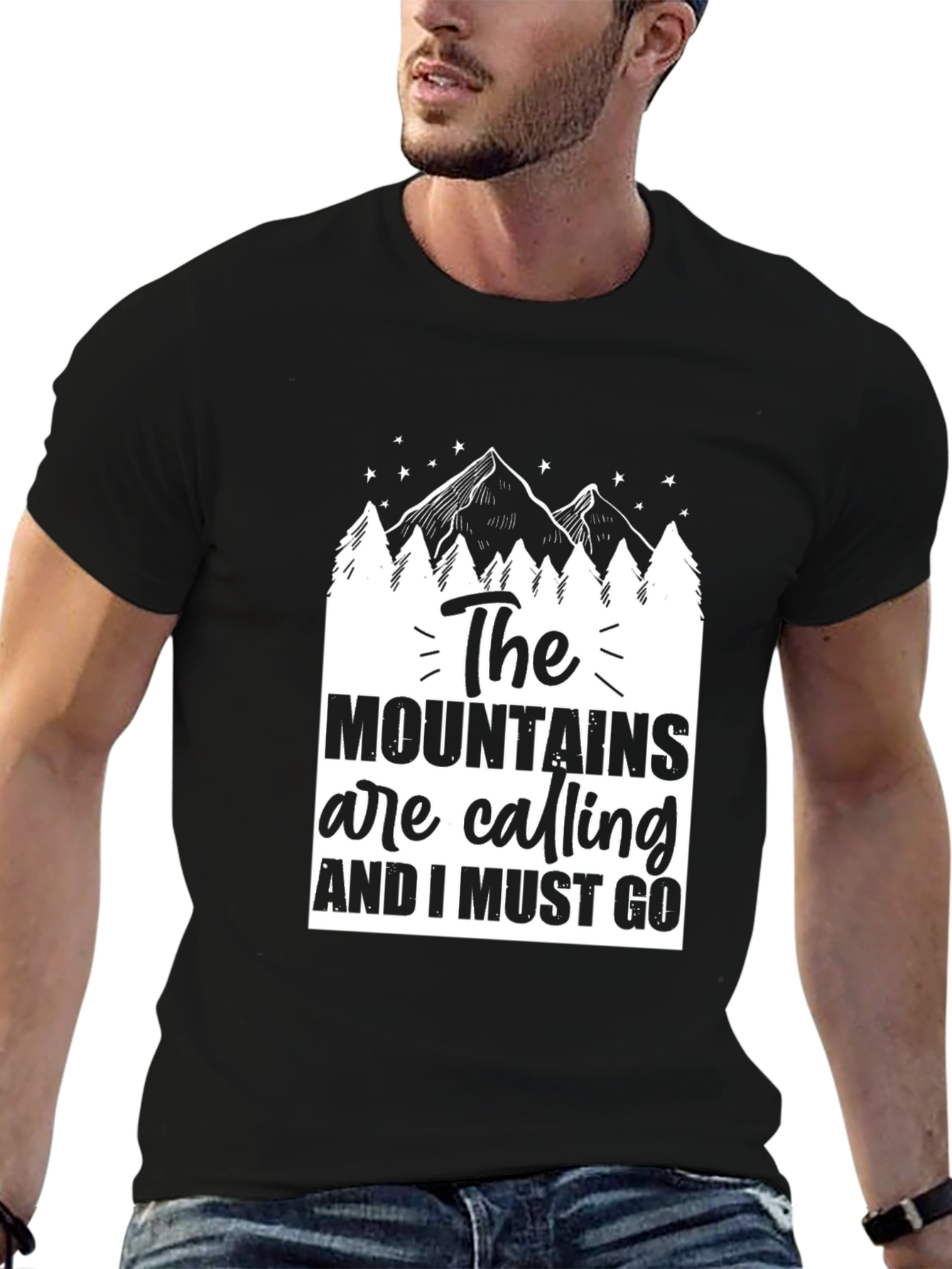 Camiseta Negra The Mountains Are Calling para Aventureros