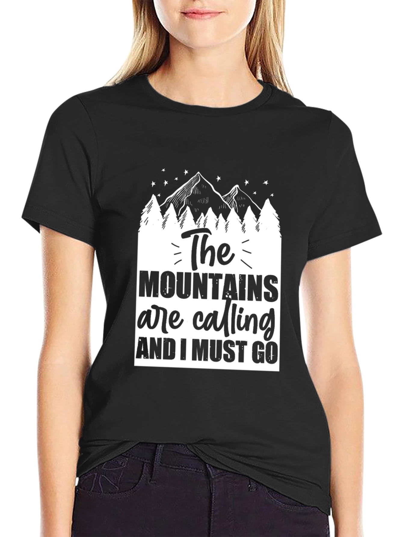 Camiseta Negra The Mountains Are Calling para Aventureros