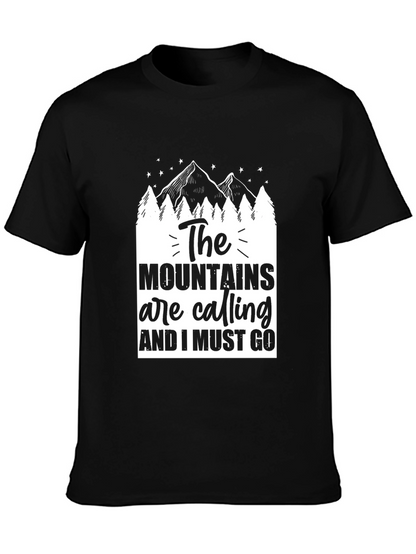Camiseta Negra The Mountains Are Calling para Aventureros