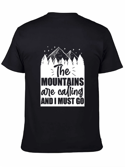 Camiseta Negra The Mountains Are Calling para Aventureros