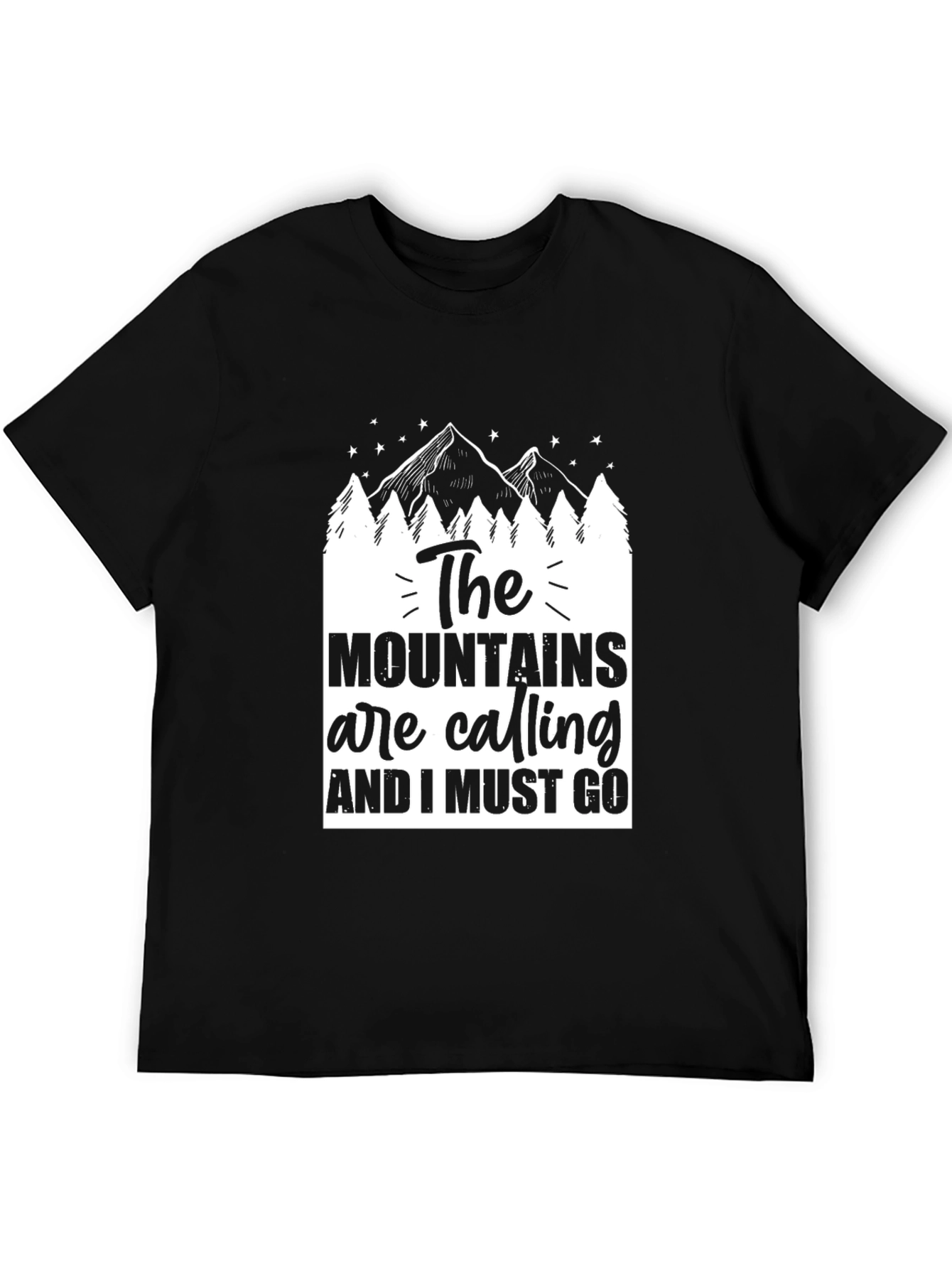 Camiseta Negra The Mountains Are Calling para Aventureros