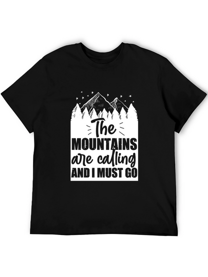 Camiseta Negra The Mountains Are Calling para Aventureros
