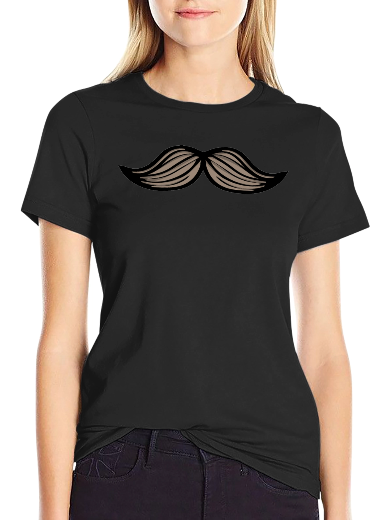 Camiseta Negra Bigote Divertida Casual Hombre