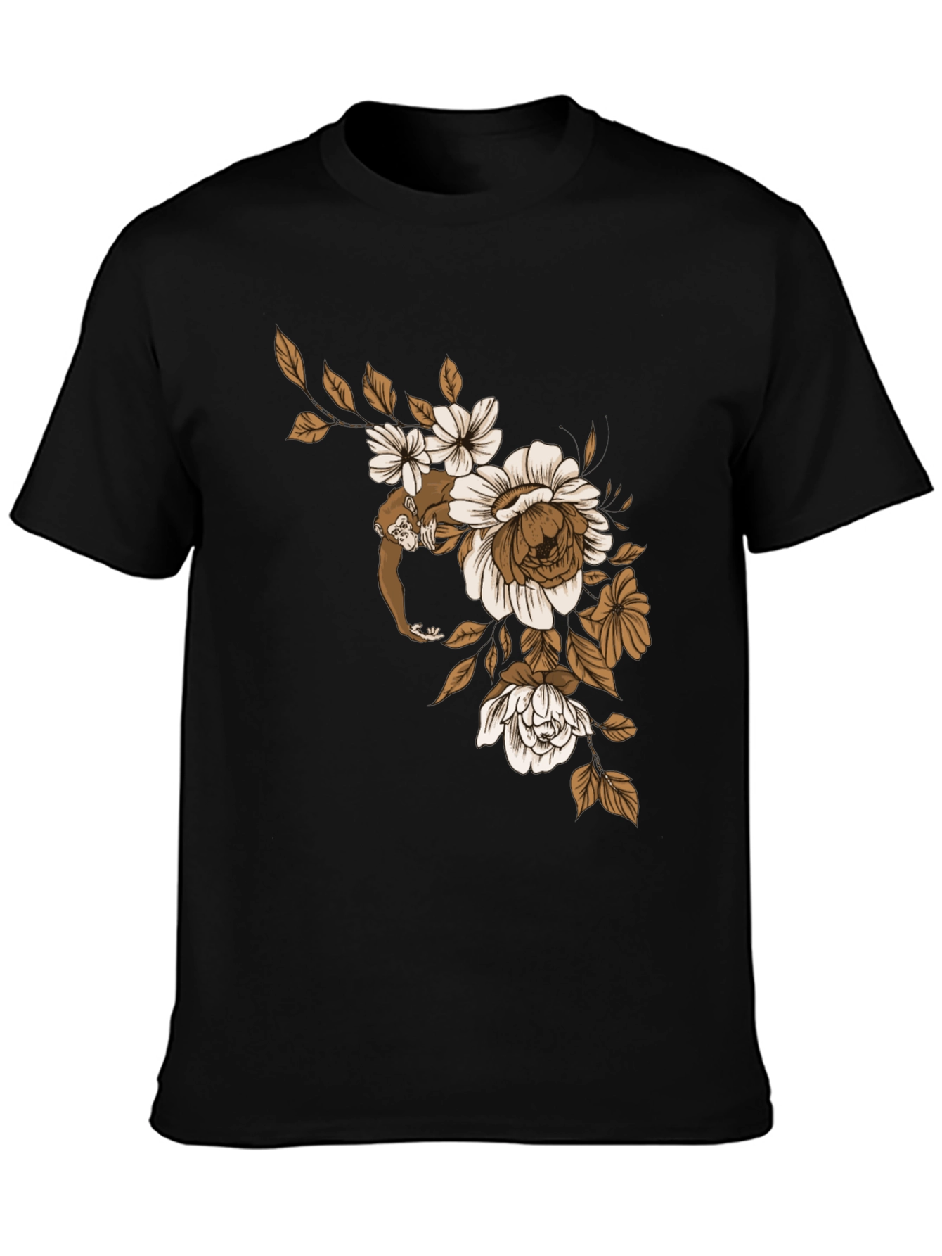 Camiseta Negra con Mono y Flores