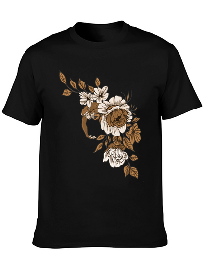 Camiseta Negra con Mono y Flores