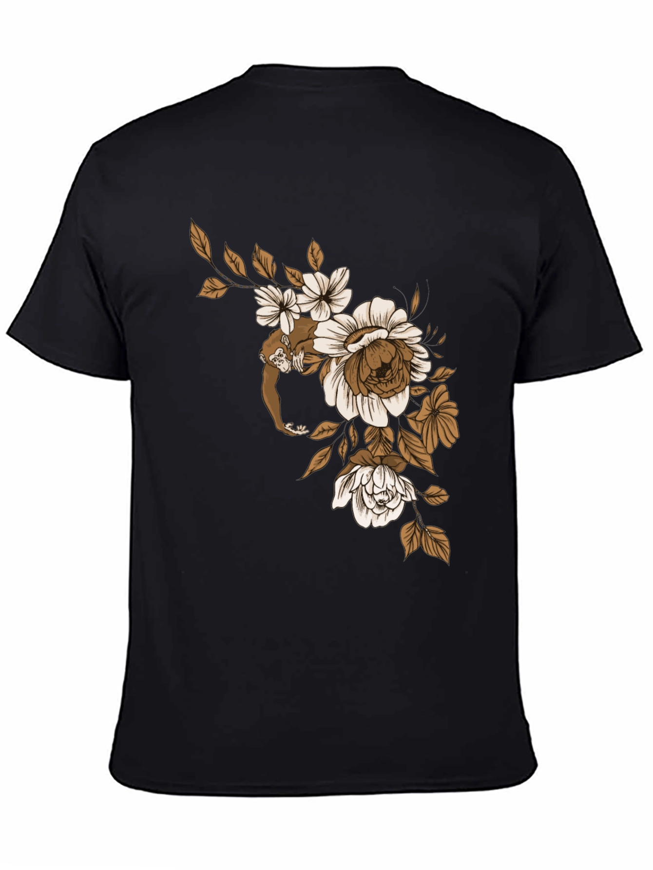 Camiseta Negra con Mono y Flores