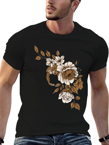 Camiseta Negra con Mono y Flores
