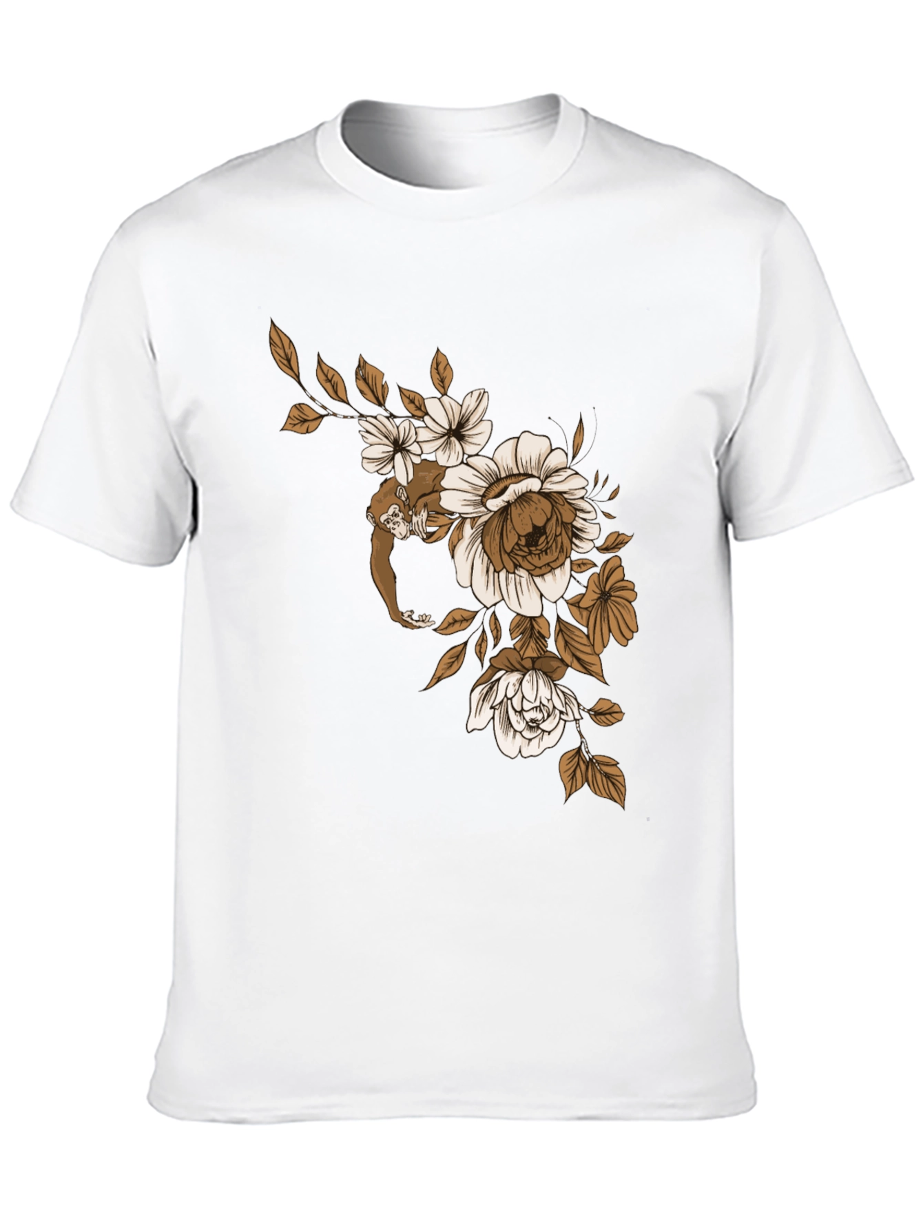 Camiseta Negra con Mono y Flores