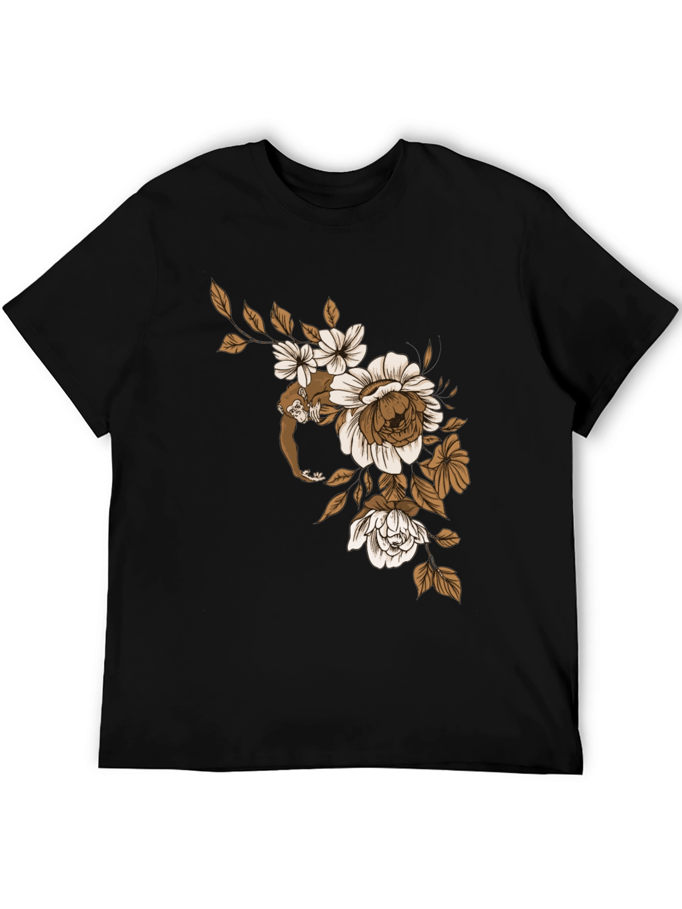 Camiseta Negra con Mono y Flores