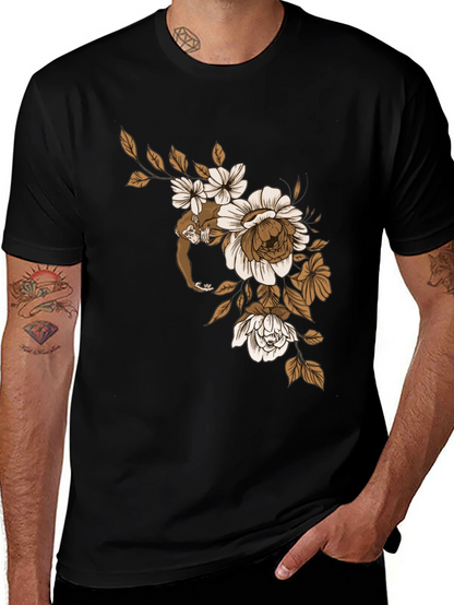 Camiseta Negra con Mono y Flores