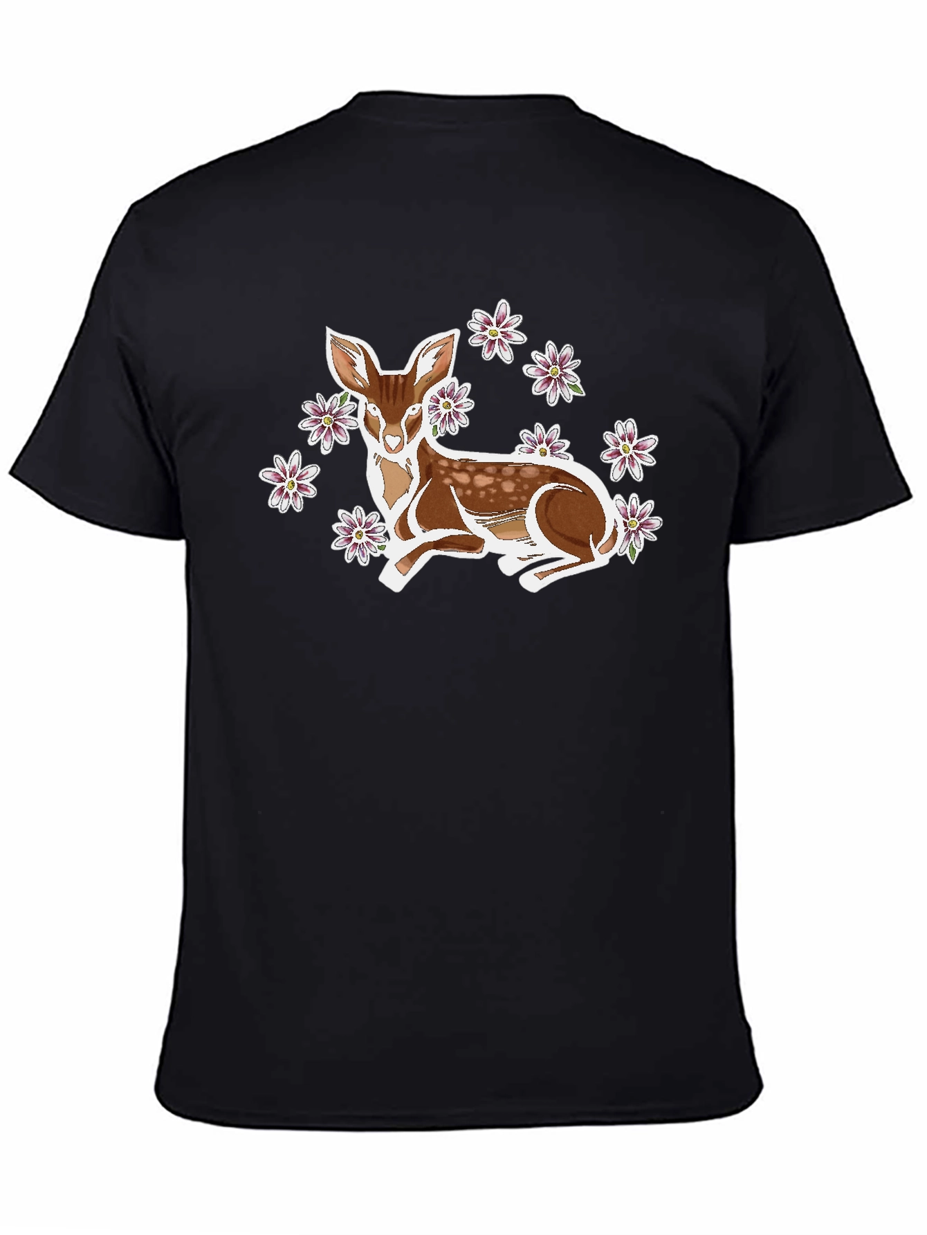 Camiseta Negra con Diseño de Ciervo Floral