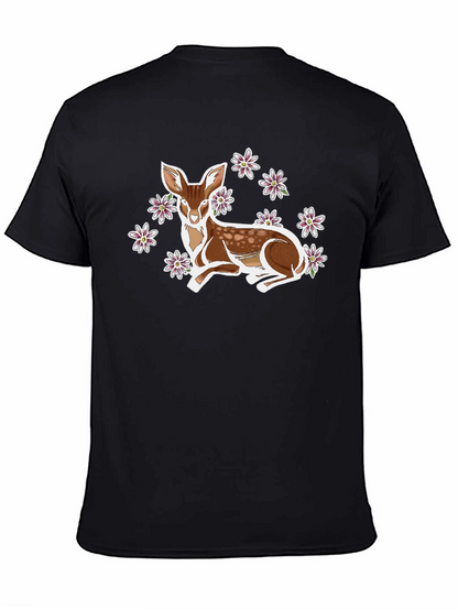 Camiseta Negra con Diseño de Ciervo Floral
