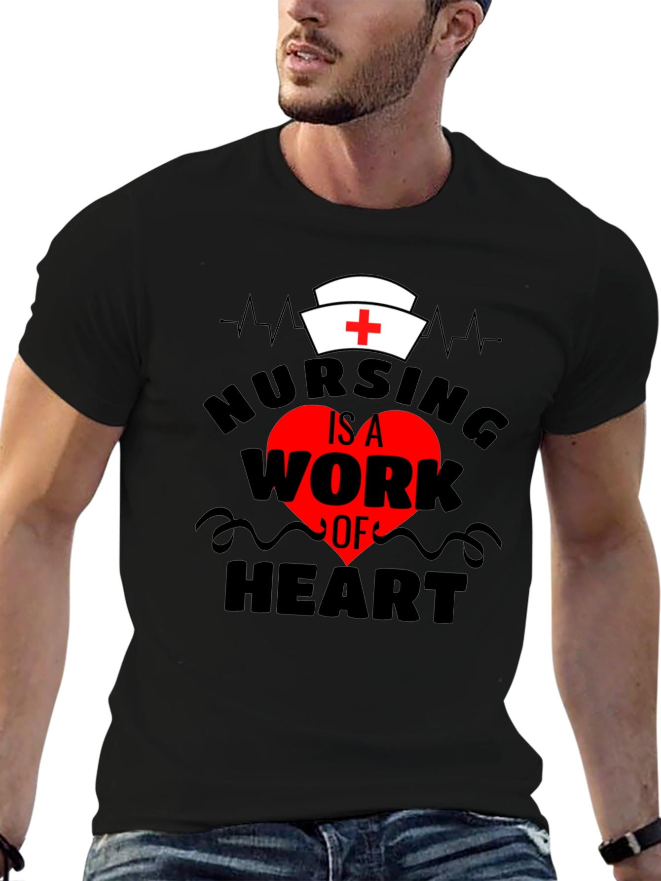 Camiseta Negra Nursing is a Work of Heart