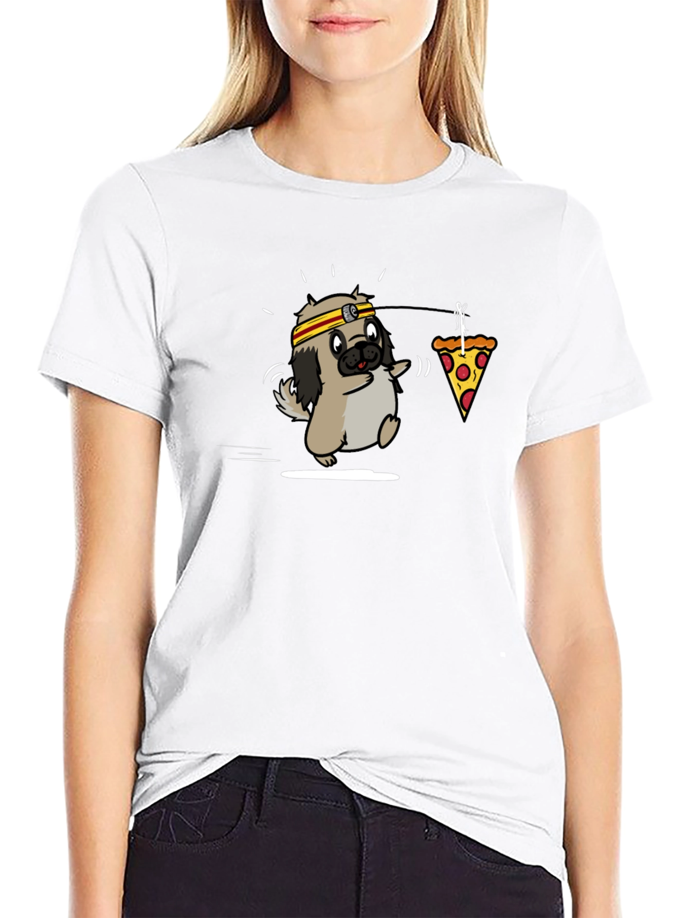 Camiseta Negra con Diseño Divertido de Perro y Pizza
