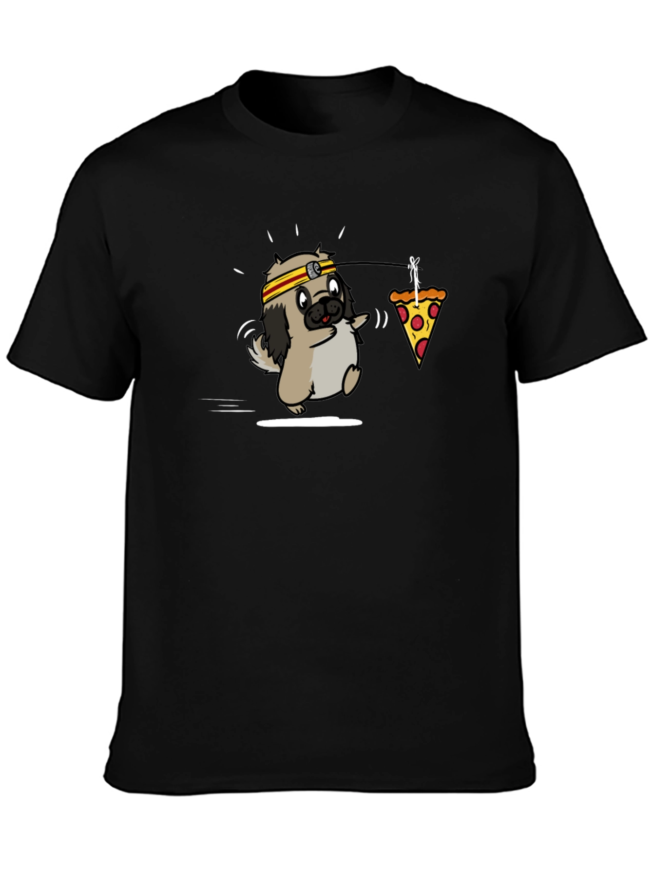 Camiseta Negra con Diseño Divertido de Perro y Pizza