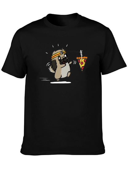 Camiseta Negra con Diseño Divertido de Perro y Pizza
