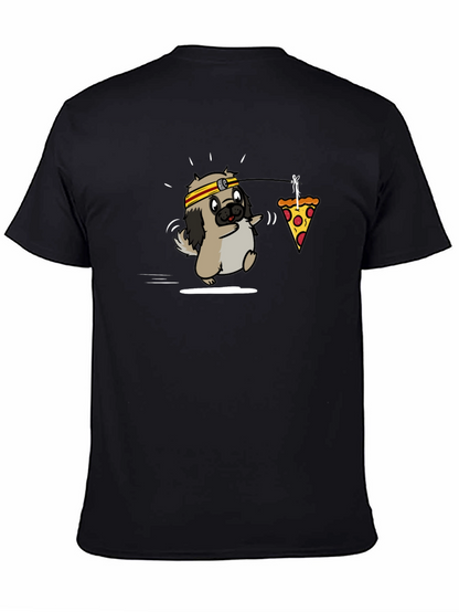 Camiseta Negra con Diseño Divertido de Perro y Pizza