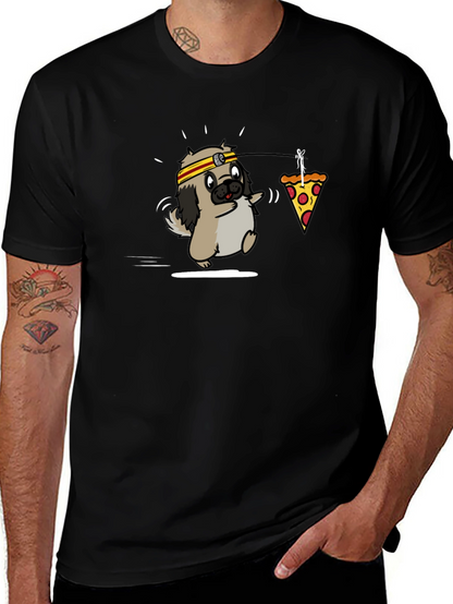 Camiseta Negra con Diseño Divertido de Perro y Pizza